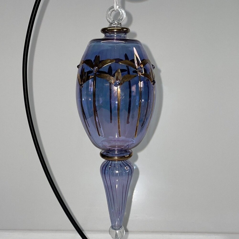 Vintage Hand Blown Purple Iridescent Glass Teardrop Ornament Icicle Large‎ C14